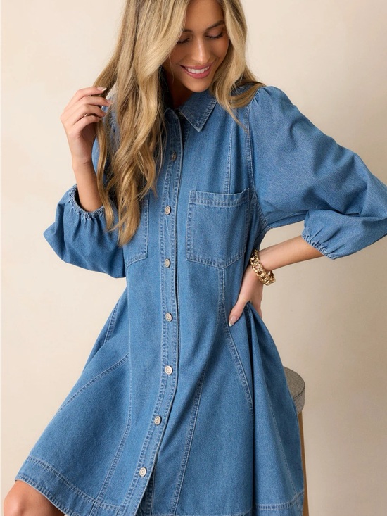 Dresses & Skirts - entro Chambray Button-Front Midi Dress - Blue